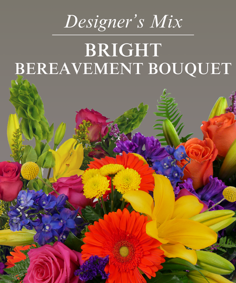 Bouquet of flowers overlaid in pink with text that says 
