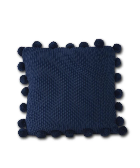 Cozy Pom-Pom Knit Pillow - Dark Blue