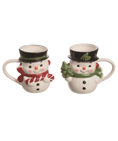 Retro Snowman Mugs - Set of 2